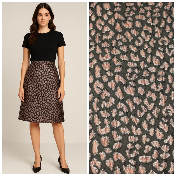Metallic Leopard Jacquard A-Line Skirt – Rose Gold & Black, Textured Statement - Picture 1 of 11
